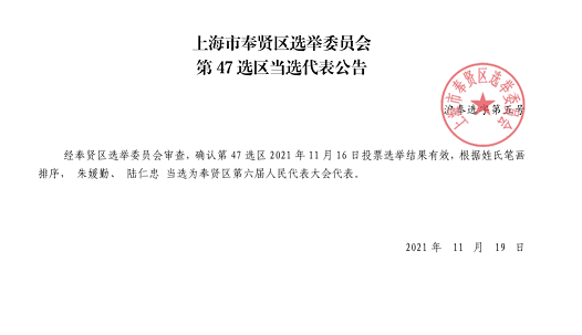 喜報(bào)|熱烈祝賀我司朱媛勤女士當(dāng)選奉賢區(qū)第六屆人民代表大會(huì)代表